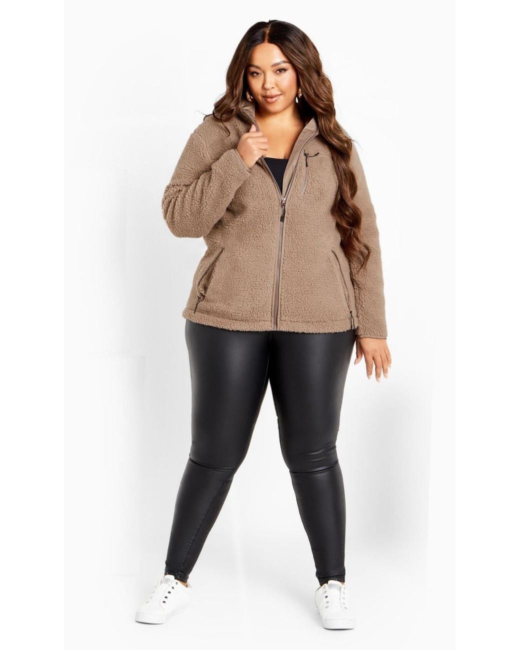 Avenue Brown Plus Size Kyla Fleece Zip Front Jacket