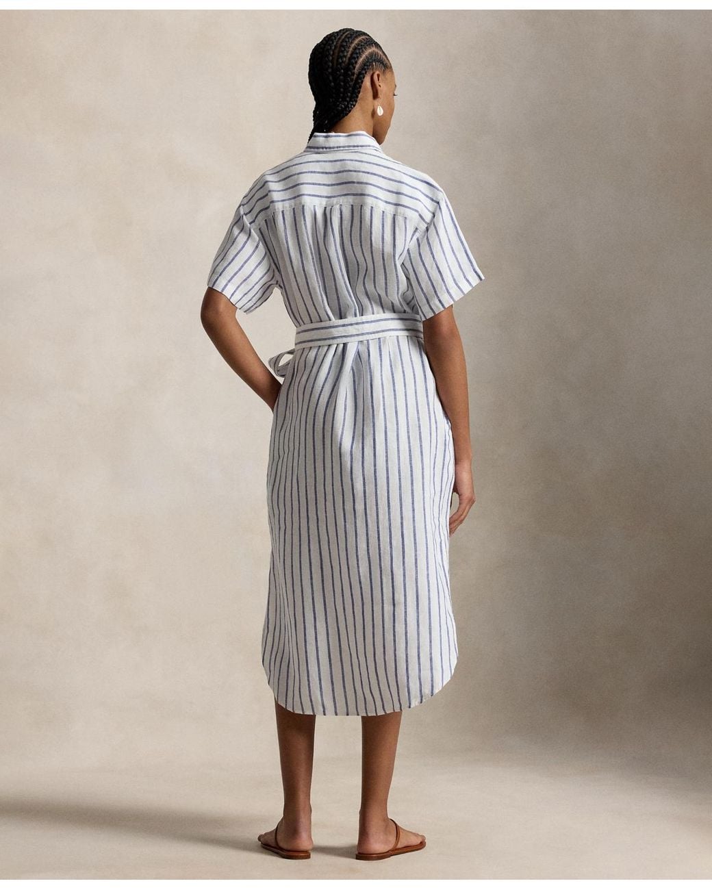 Polo Ralph Lauren Natural Striped 100% Linen Short-sleeve Shirtdress
