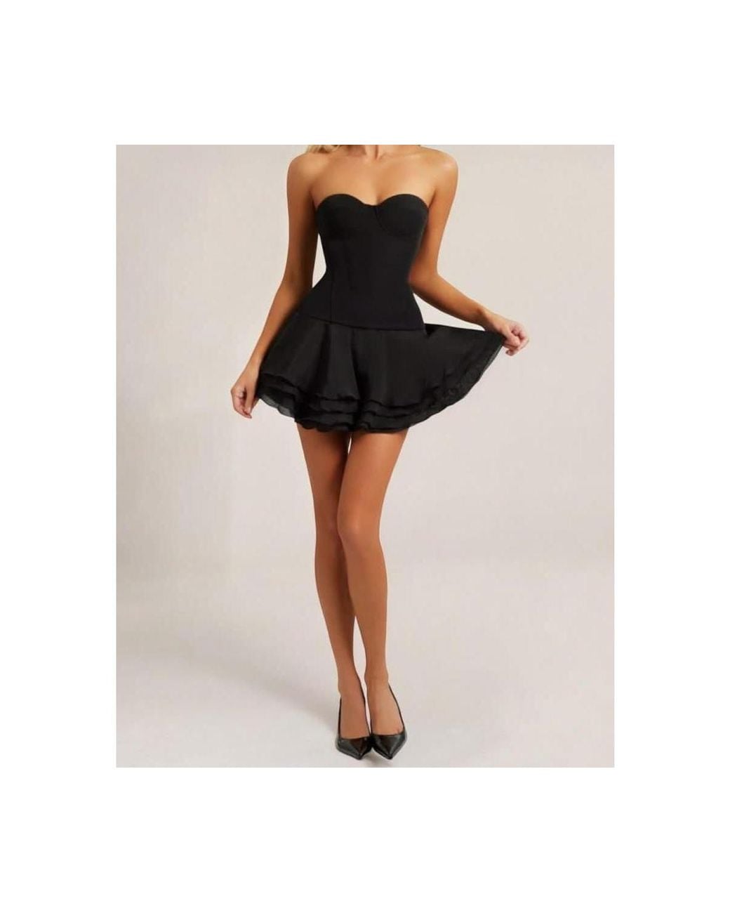 black corset chiffon flared mini dress Black Chiffon Corset Detail Mini Dress