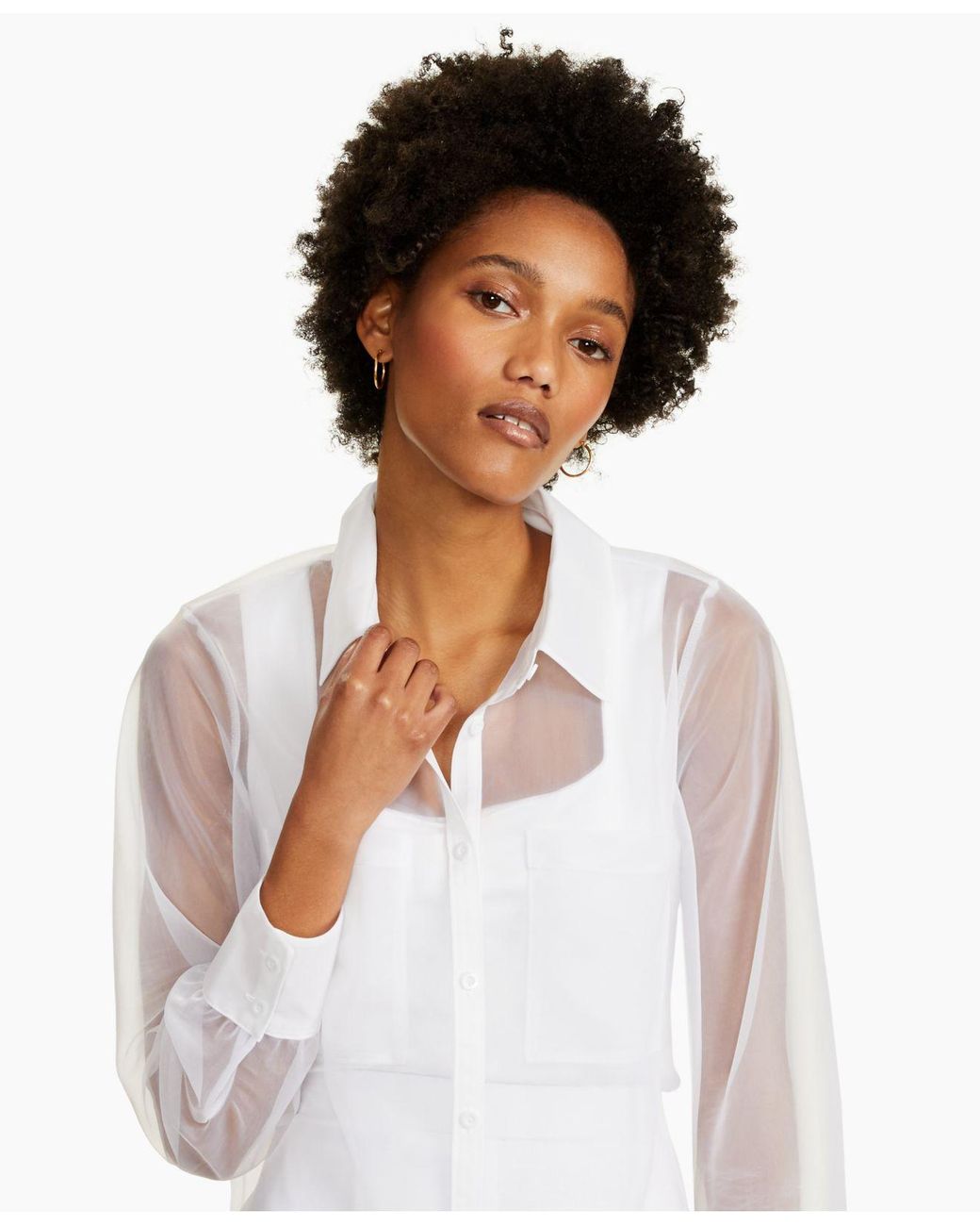 Alfani Sheer Collared Shirt, Created For Macy's in White