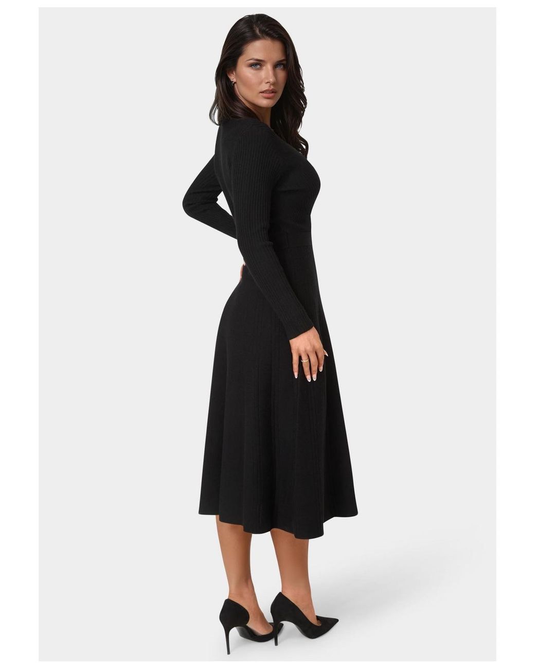 Bebe Fit And Flare Midi Sweater Dress in White | Lyst
