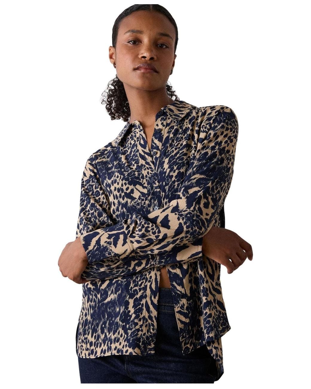 Whistles Blue Patchwork Leopard Print Shirt
