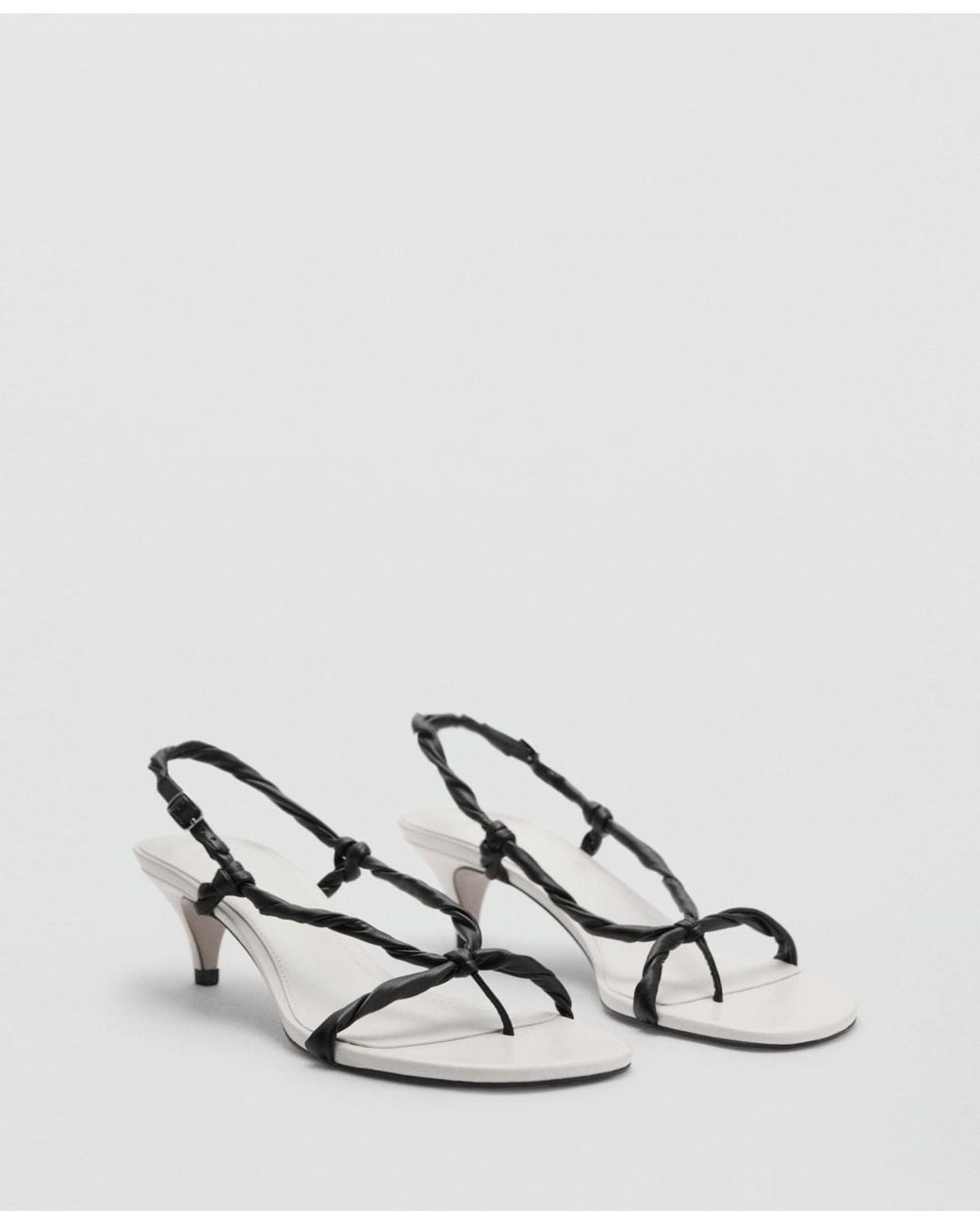 Mango White Ruched Strips Sandals