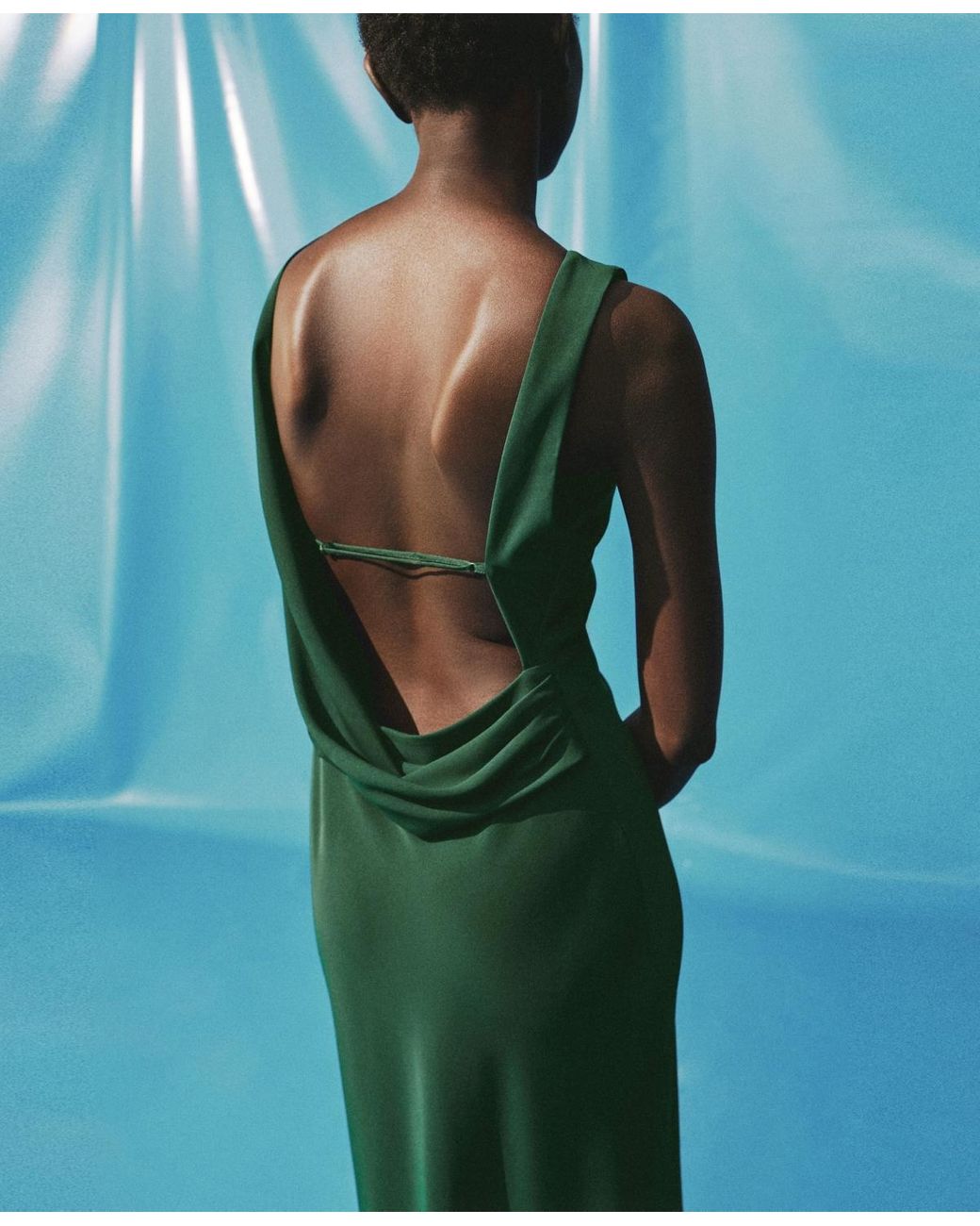 Mango Open Back Midi-dress in Green | Lyst