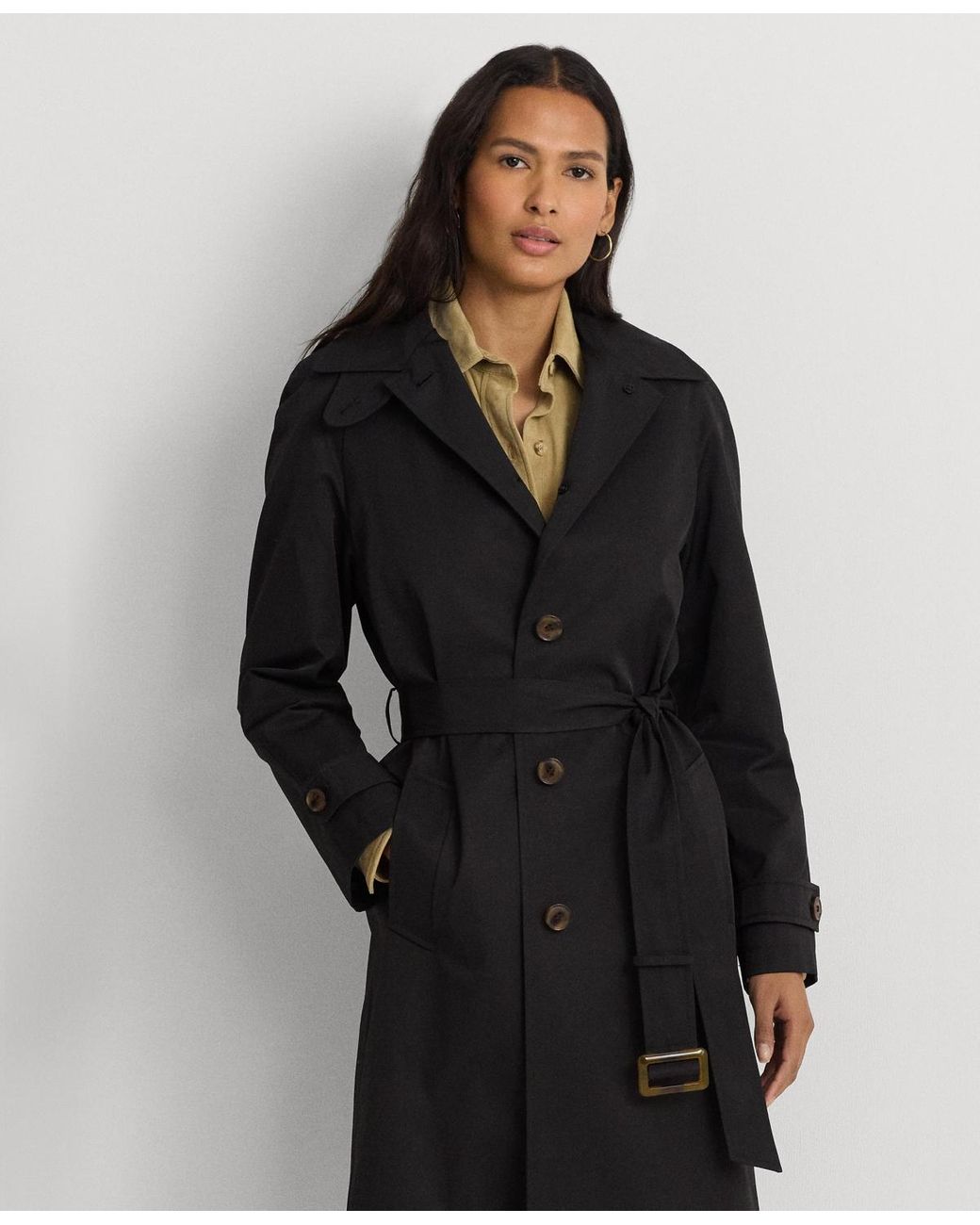 Lauren by Ralph Lauren Single breasted Belted Trench Coat in Black