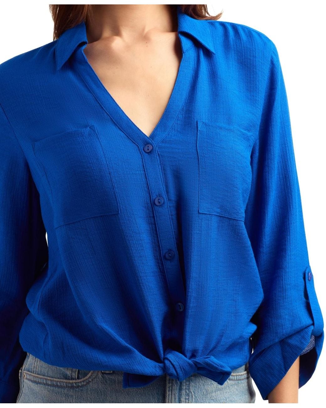Bcx Blue Textured Button-front Top