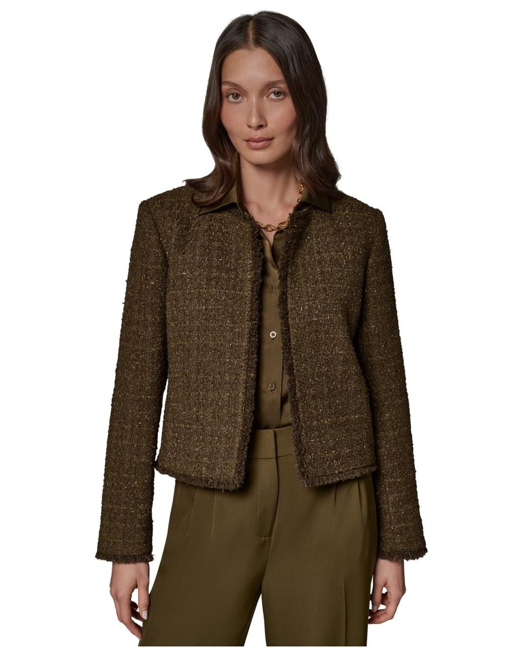 Donna Karan Brown Petite Cropped Open-front Jacket