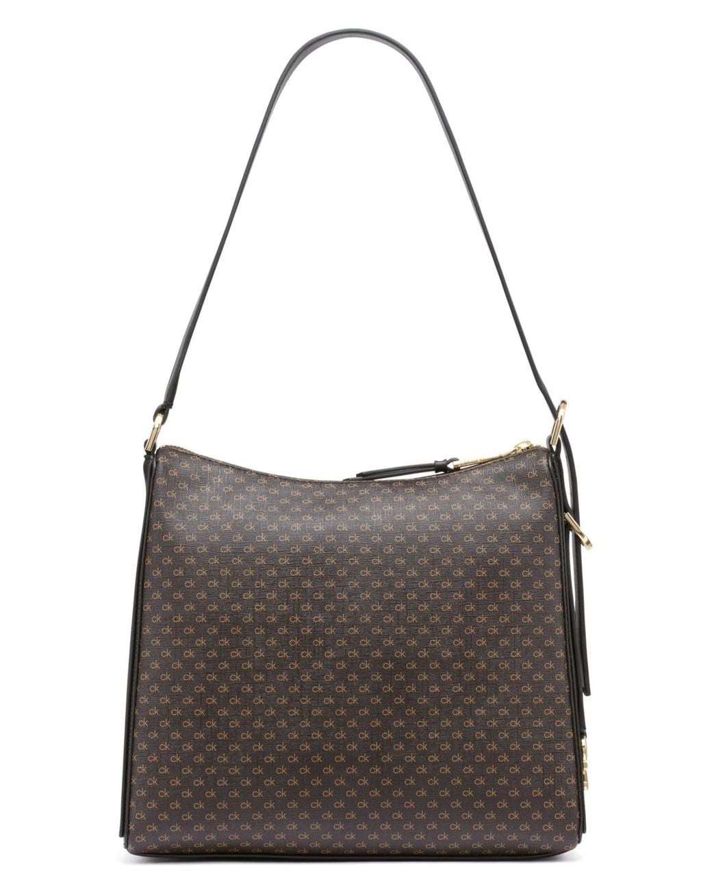 Calvin Klein Gray Mandy Mini Signature Top Zipper Shoulder Bag