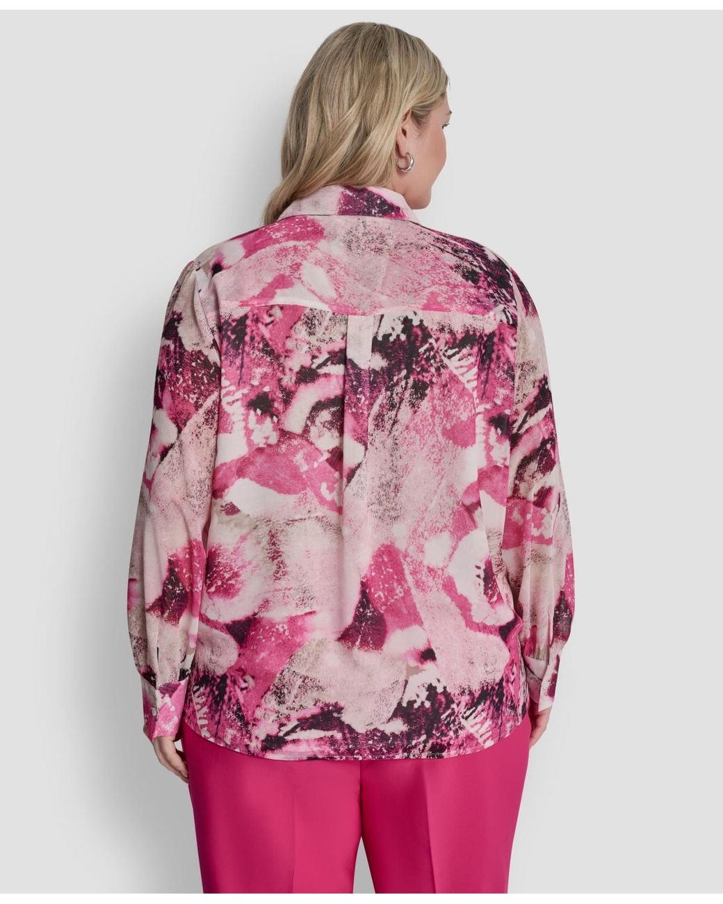 DKNY Pink Plus Size Printed Button-front Top
