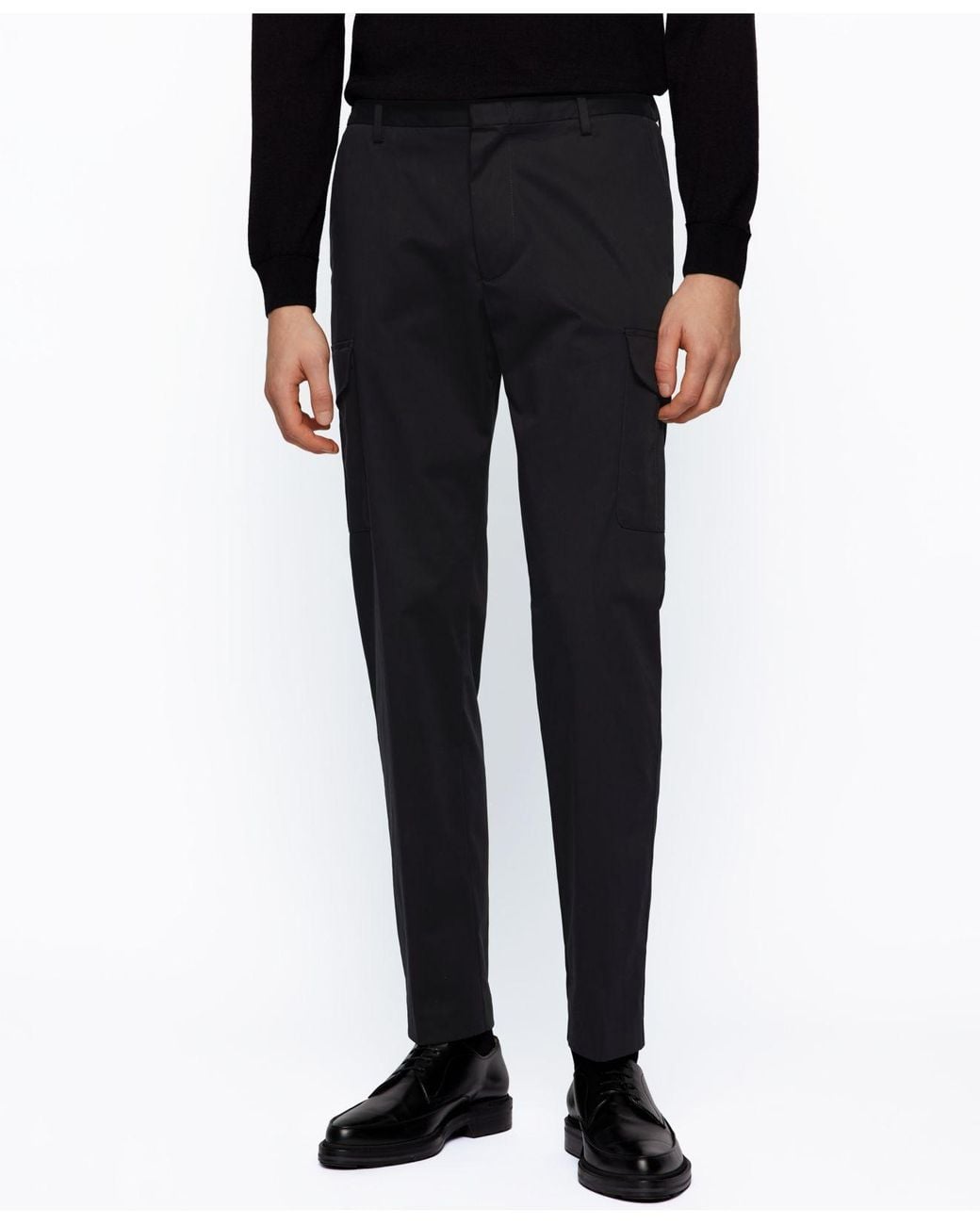 BOSS by Hugo Boss Cotton Banks Slim-fit Cargo Trousers in Black for Men - Lyst