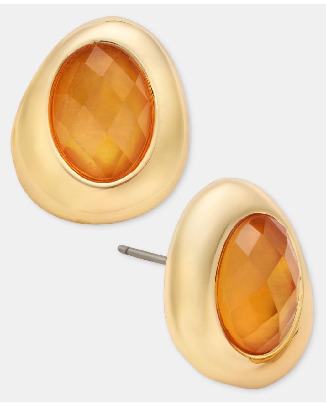 Anne Klein Metallic Stone Pebble Button Earrings