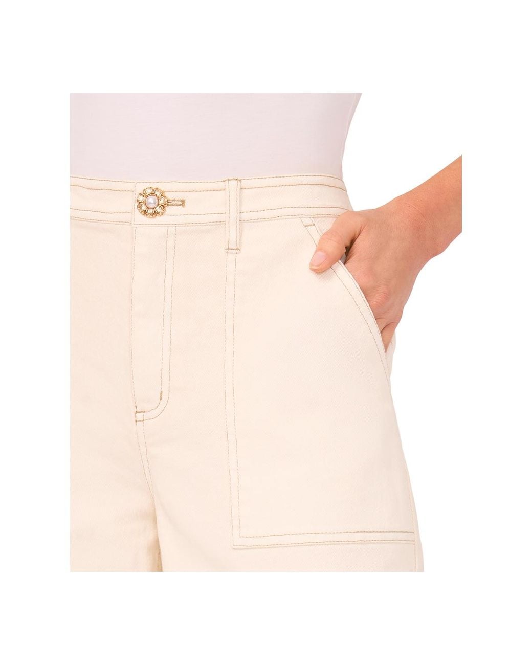 Cece Natural Wide Leg Patch Pocket Jeans