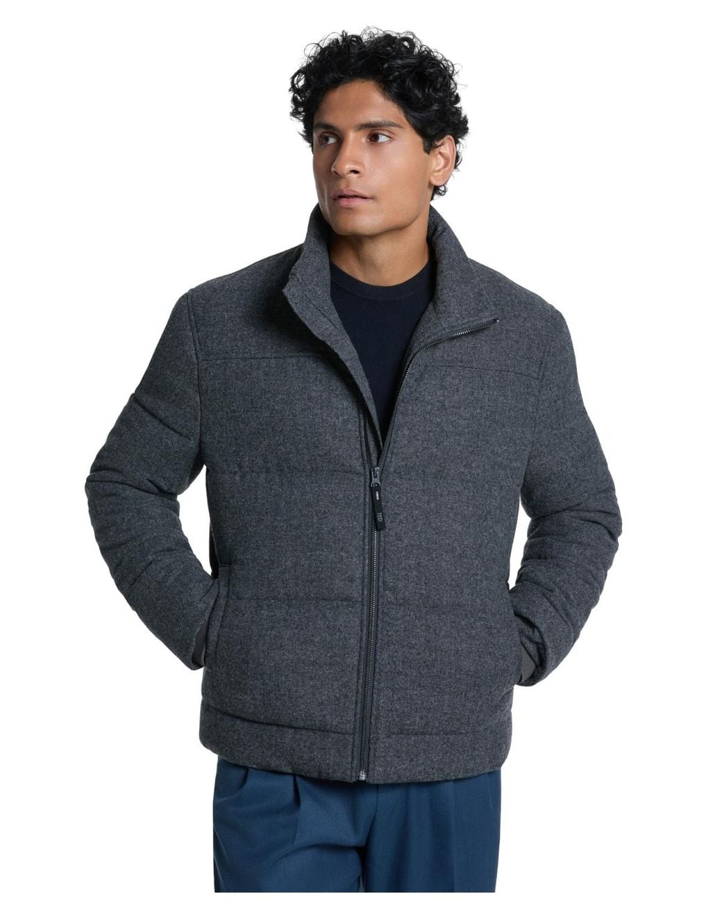 Ted Baker Blue Quilted Stand Collar Flannel Jacket for men