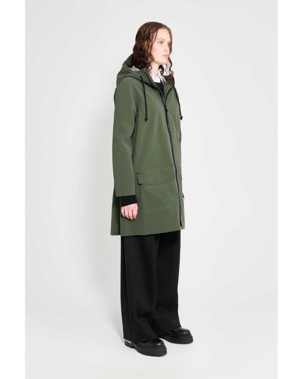 Stutterheim Green Mosebacke Patch Matte Raincoat