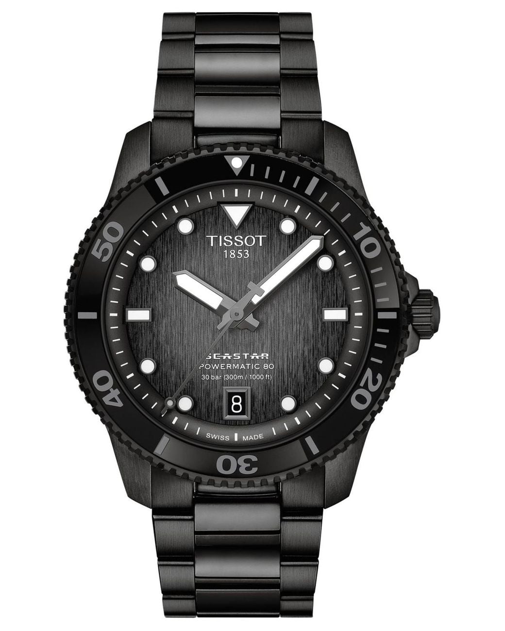 Tissot Seastar 1000 Powermatic 80 Black Dial Silver Steel Strap Watch For Men - T120.407.11.051.00