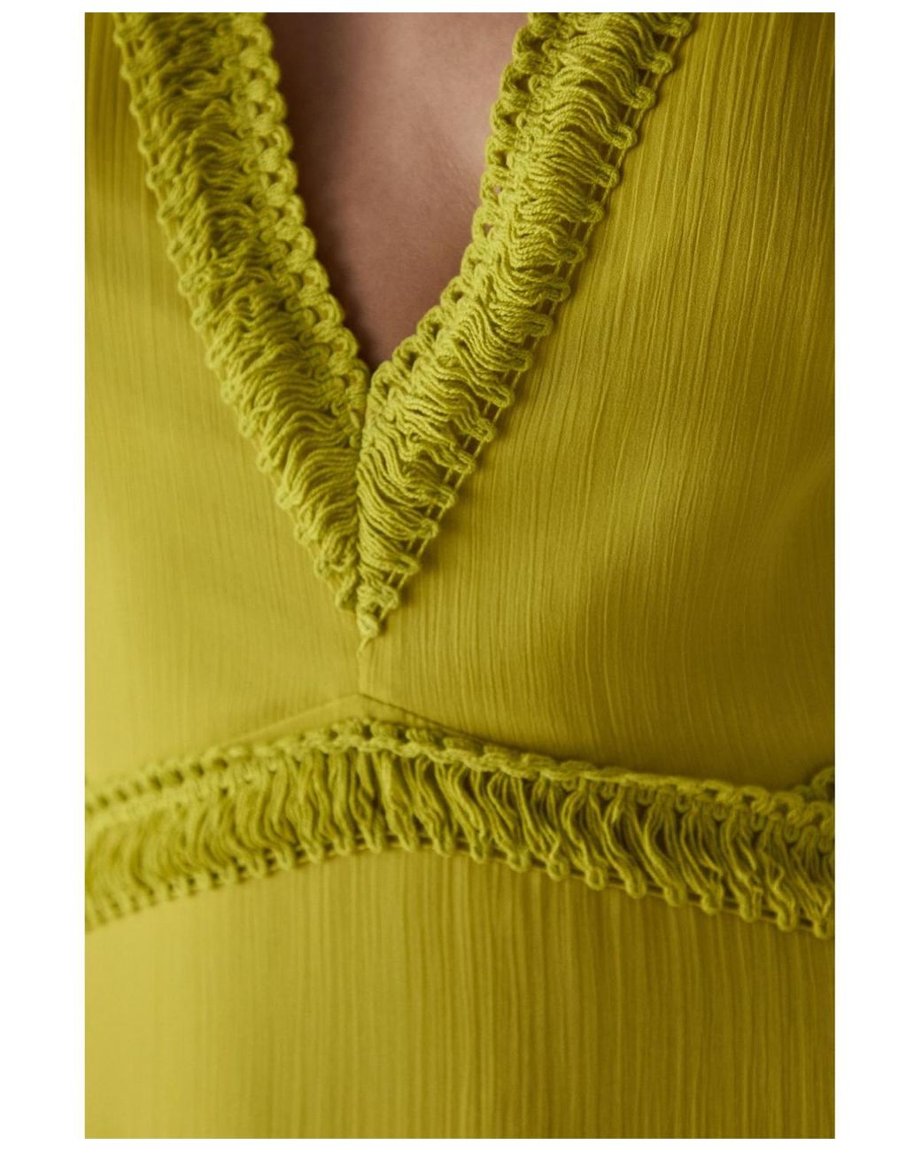 Warehouse Green Chiffon Fringe Trim Cut Out Maxi Dress