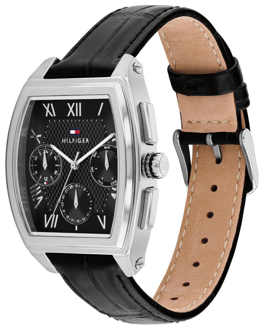 Tommy Hilfiger Black Multifunction Leather Strap Watch for men