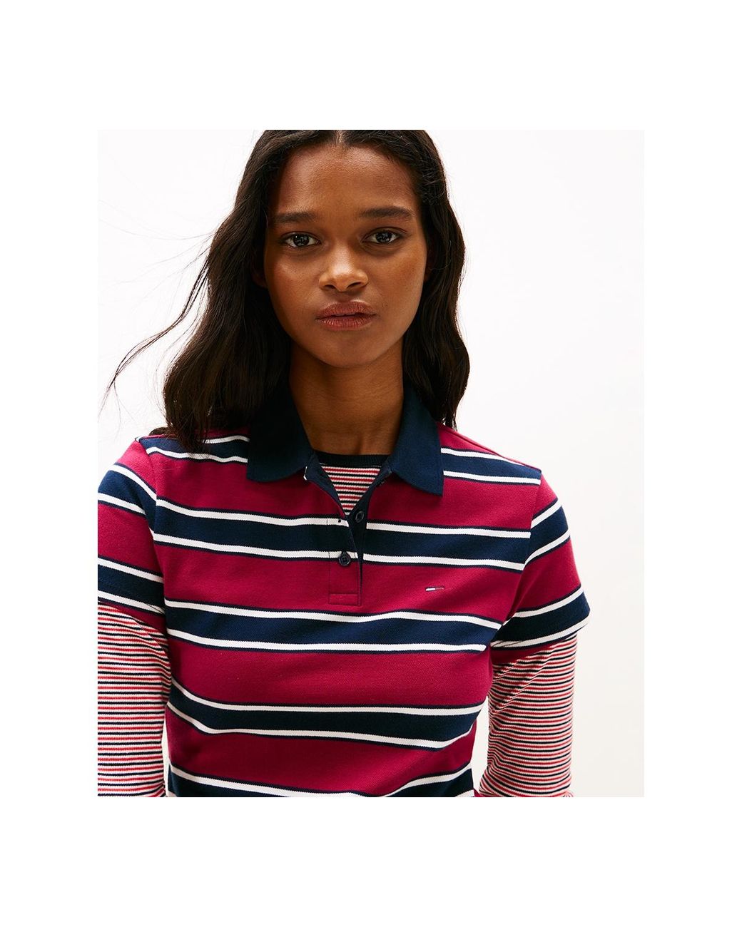 Tommy Hilfiger Striped Essential Polo Top in Red | Lyst