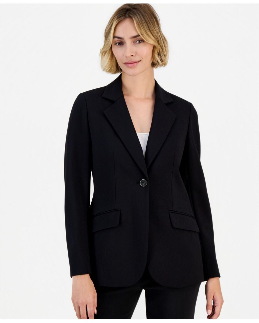Anne Klein Black One-button Flap-pocket Blazer