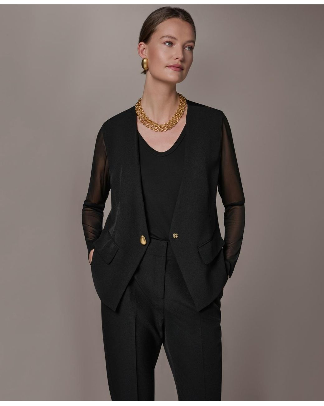 Donna Karan Gray One-button Jacket