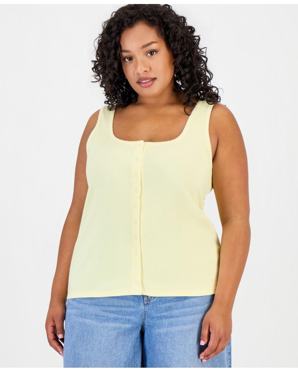 On 34th Green Trendy Plus Size Button-down Ribbed Tank