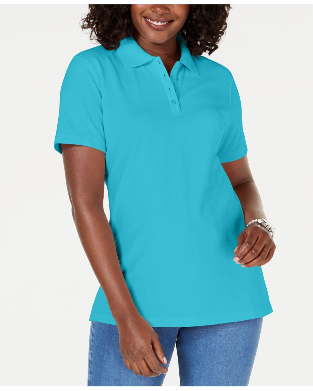 Karen Scott Petite Cotton Polo Shirt, Created For Macy's in Blue - Lyst