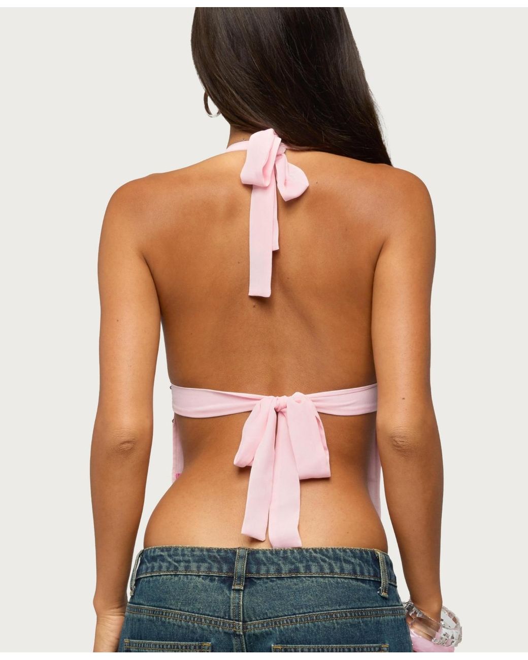 Edikted Pink Roey Sequin Backless Halter Top