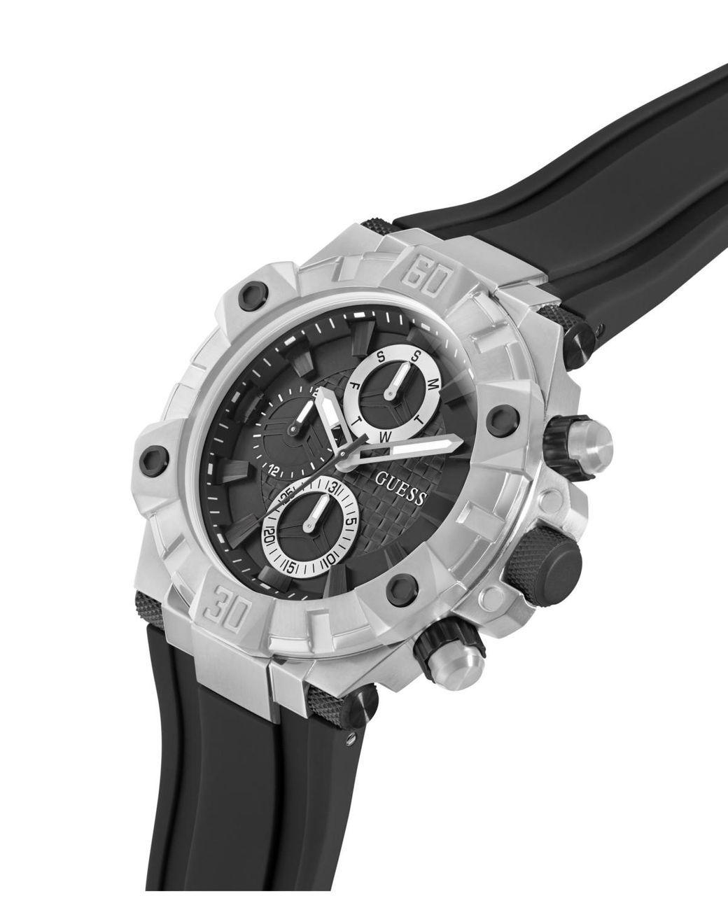 Guess Gray Multi-function Silicone Watch 46mm for men