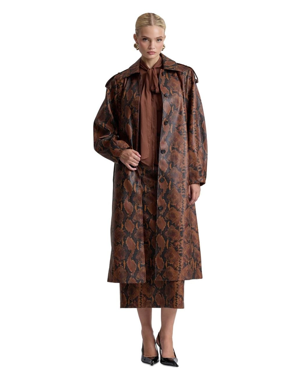 Avec Les Filles Brown Button-front Spread Collar Maxi Coat