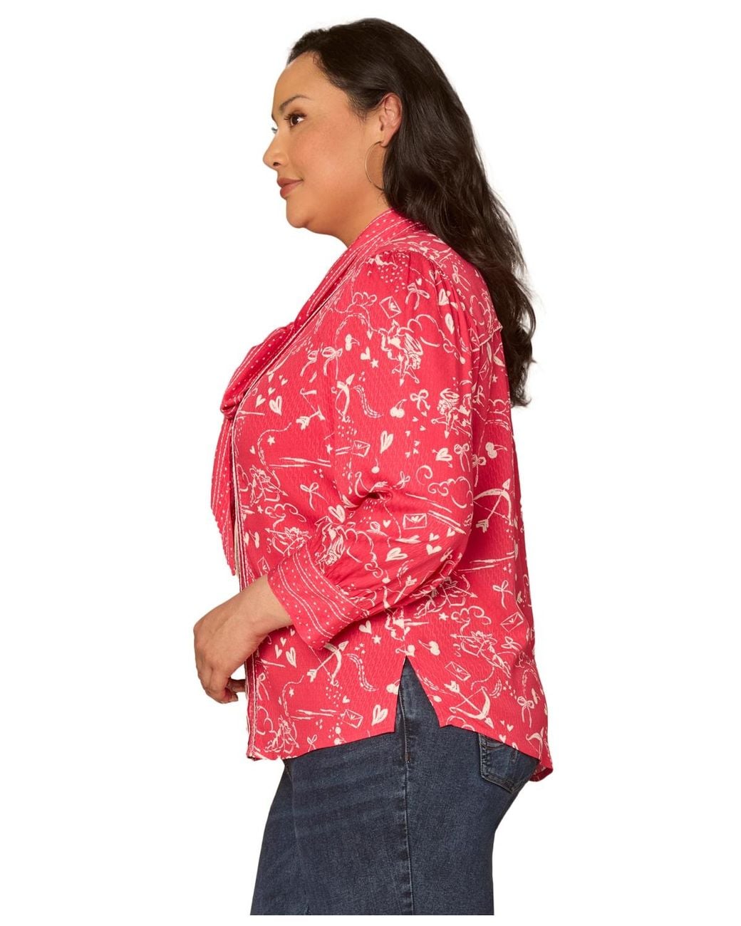Democracy Red Plus Size 3/4-length Sleeve Button-down Top