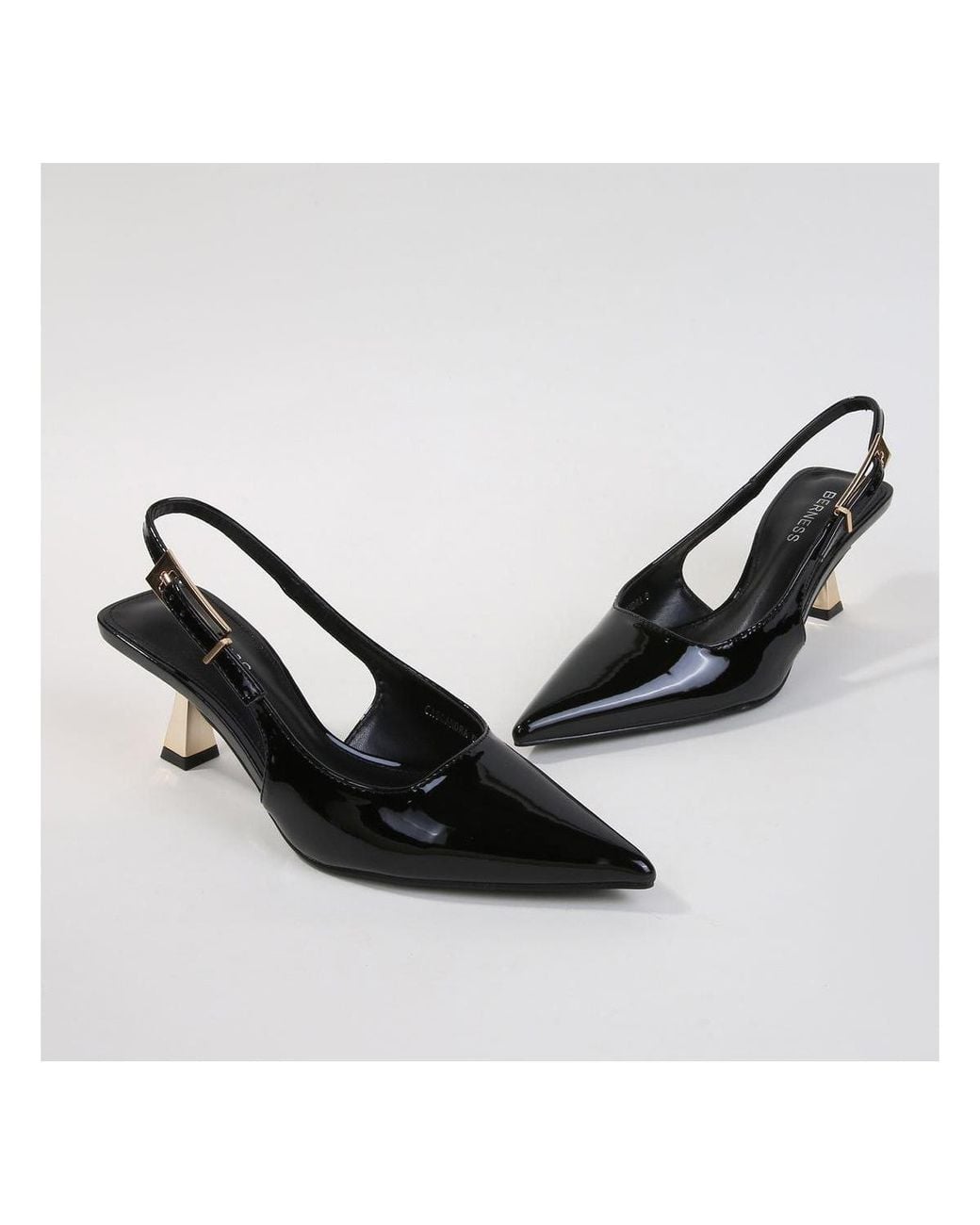 BERNESS Black Cassandra Slingback Kitten Heels