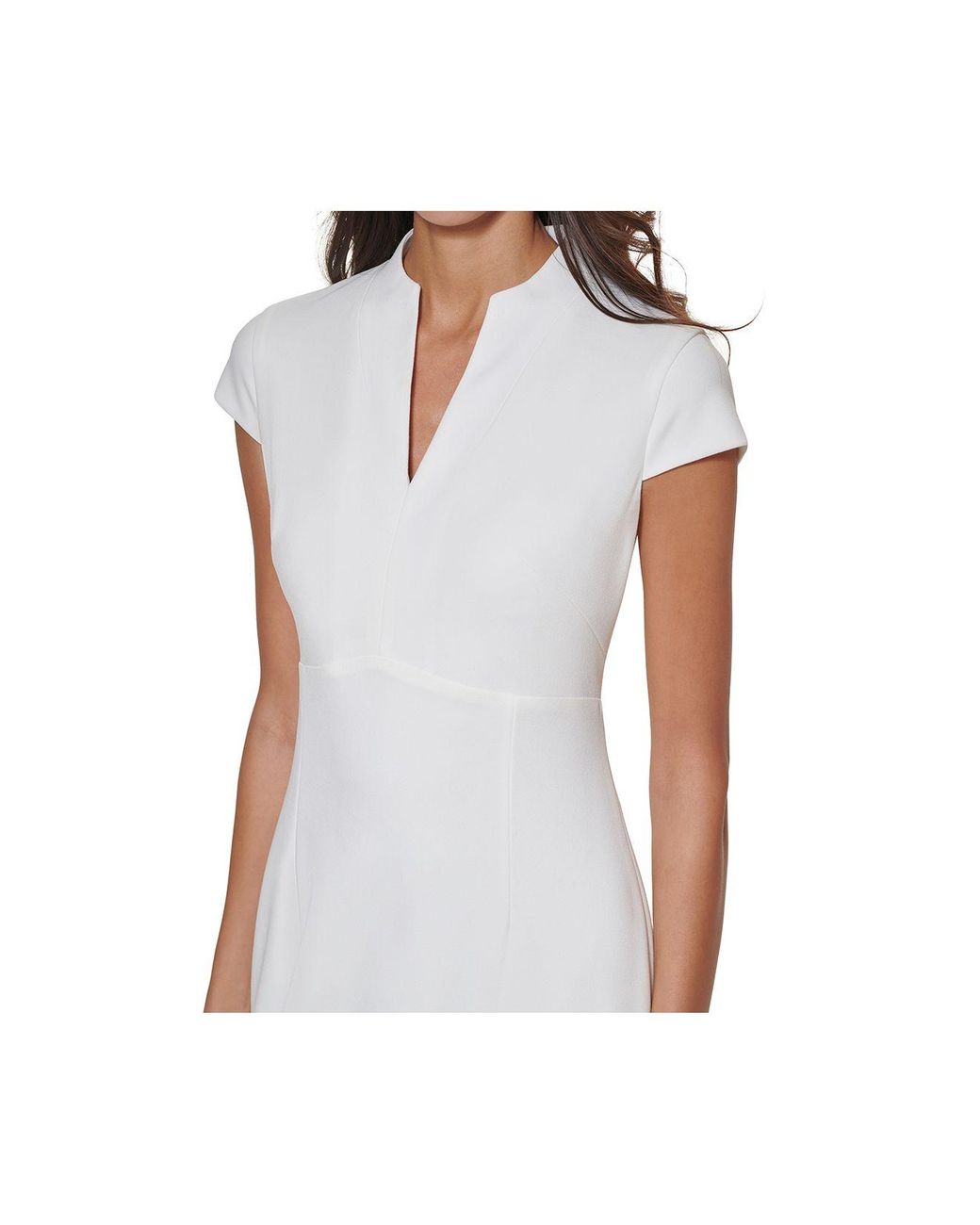Calvin Klein Cap sleeve Split neck Sheath Dress in Natural Lyst