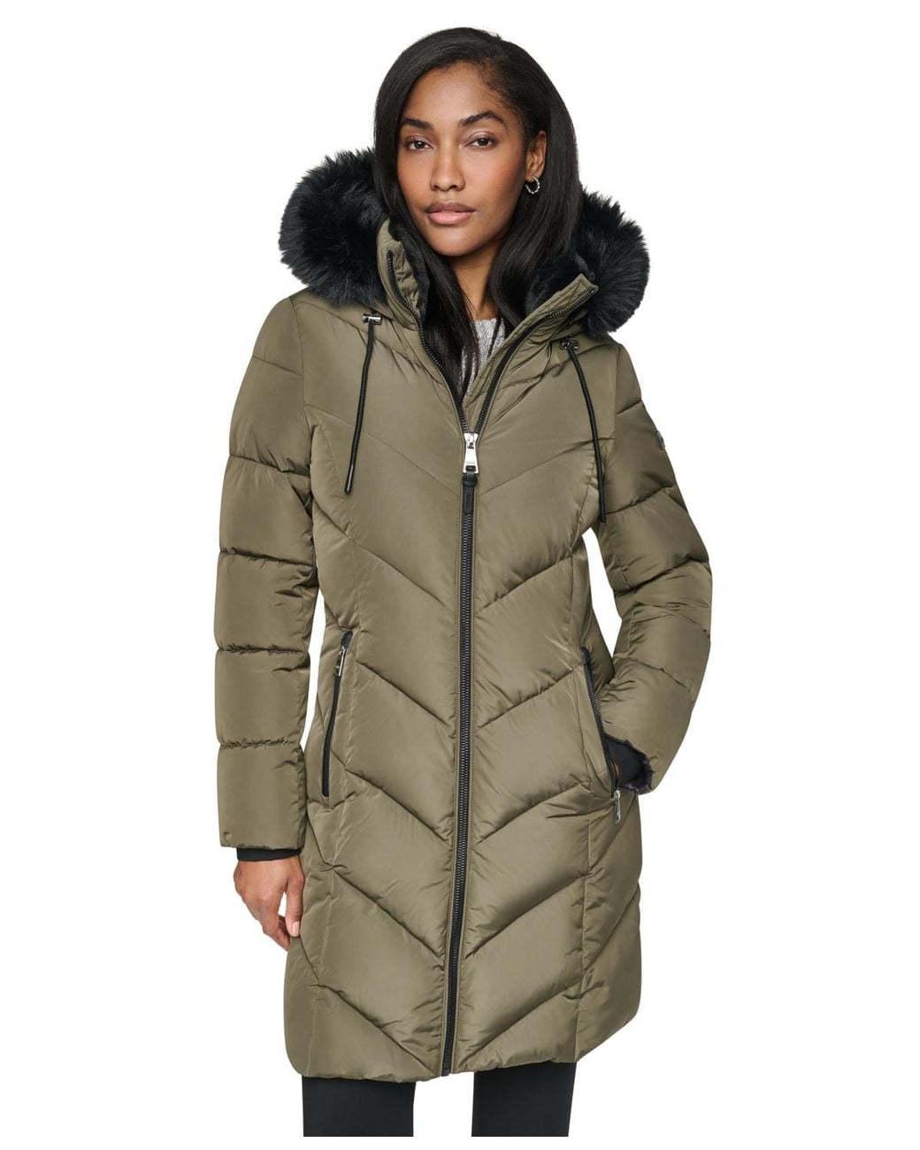 DKNY Green Walker Length Puffer