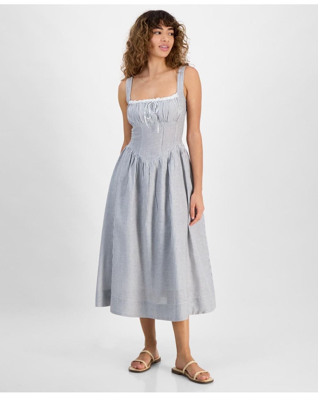 knee length dresses for ladies You Already Know Beige Cotton Bustier Bodice Strapless Midi Dress main image 1