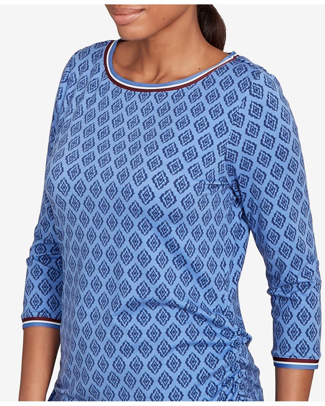 Ruby Rd Blue Top Ruby Rd. Petite Stripe Tipped Monotone Textured Top in Blue | Lyst