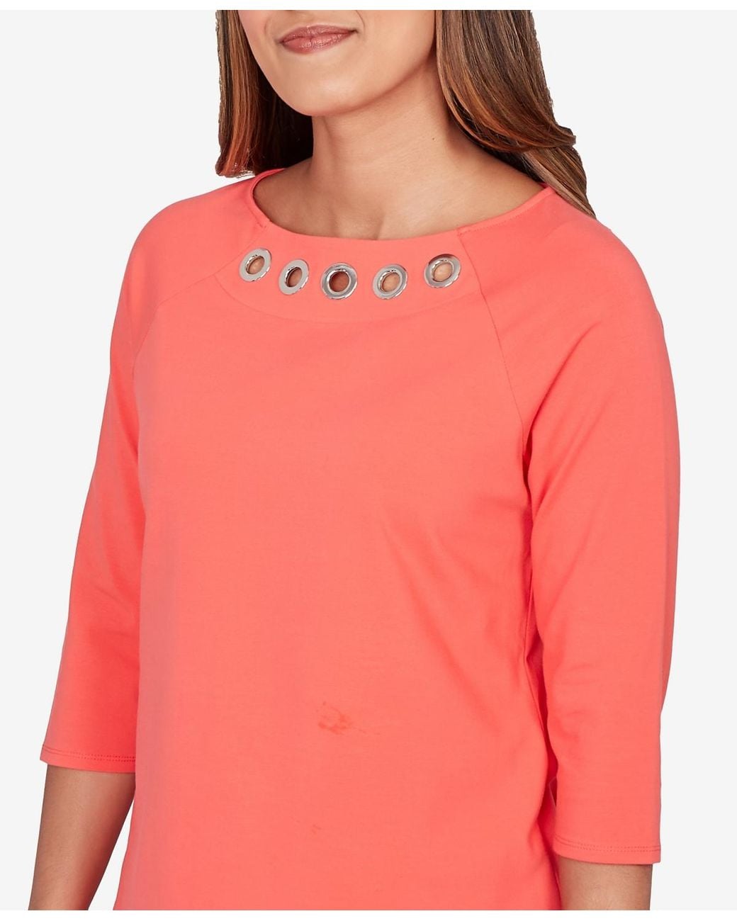 Ruby Rd Red Petite Grommet Neck Solid Knit Top