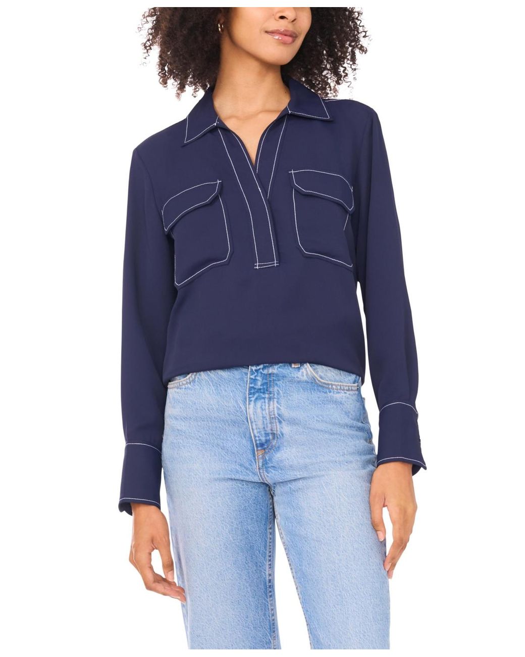 Vince Camuto Blue Collared Neck Blouse