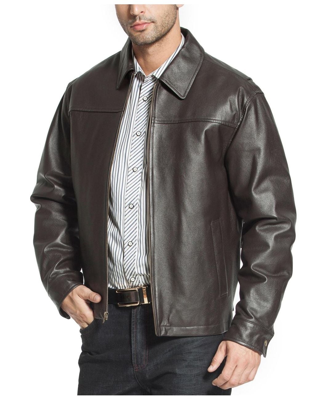 BGSD Gray Men Greg Open Bottom Zip Front Leather Jacket for men