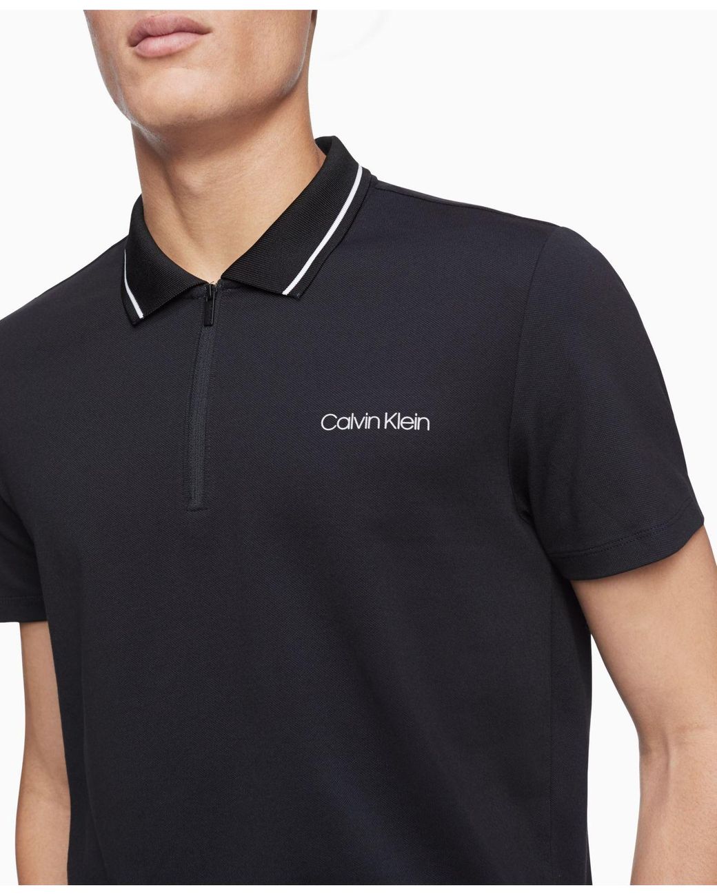 Calvin Klein Move 365 Zip Polo Shirt in Black for Men | Lyst