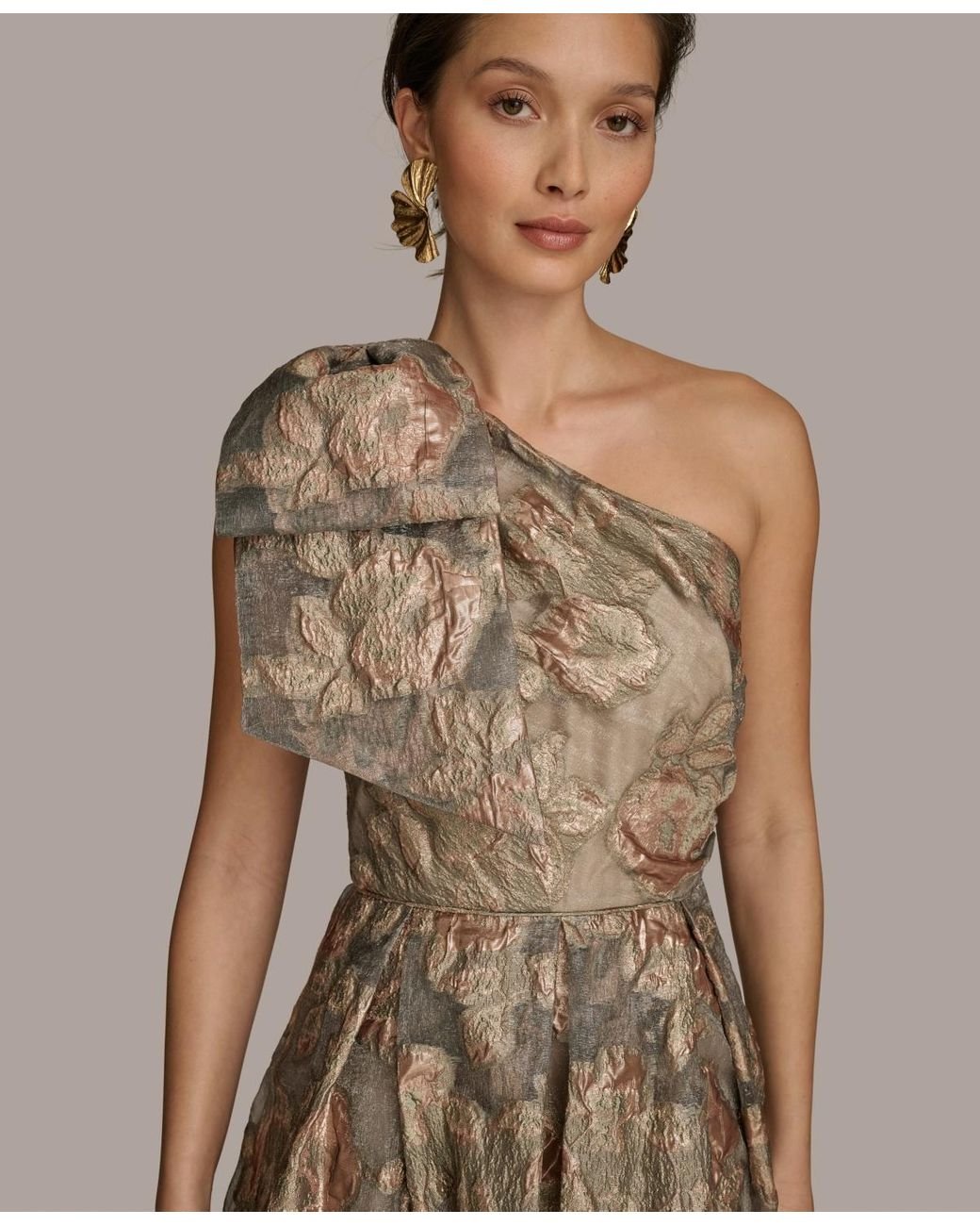【Donna Karan New York】Jacquard Bow-Trim One-Shoulder Gown Donna Karan New York Women's Printed One-Shoulder Dress - Macy's