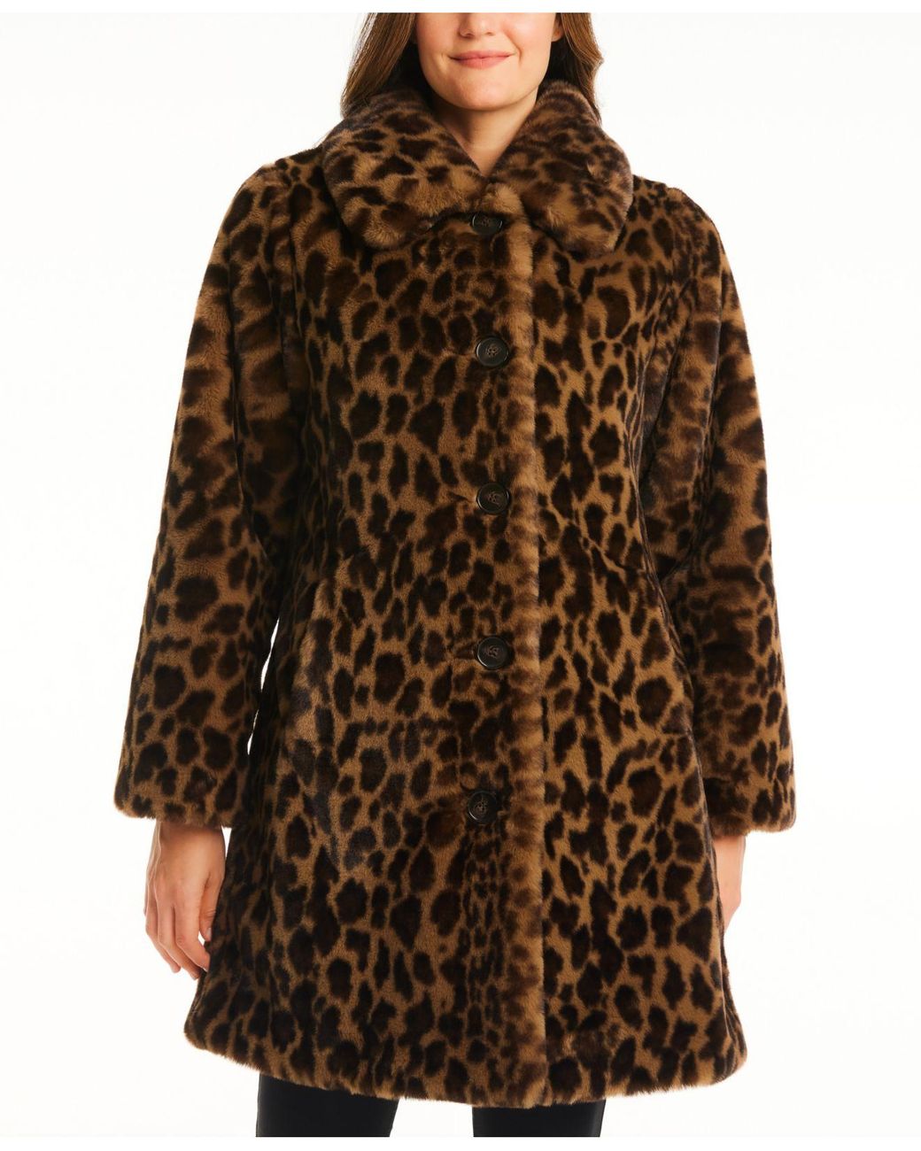 Jones New York Leopardprint Fauxfur Coat in Brown Lyst