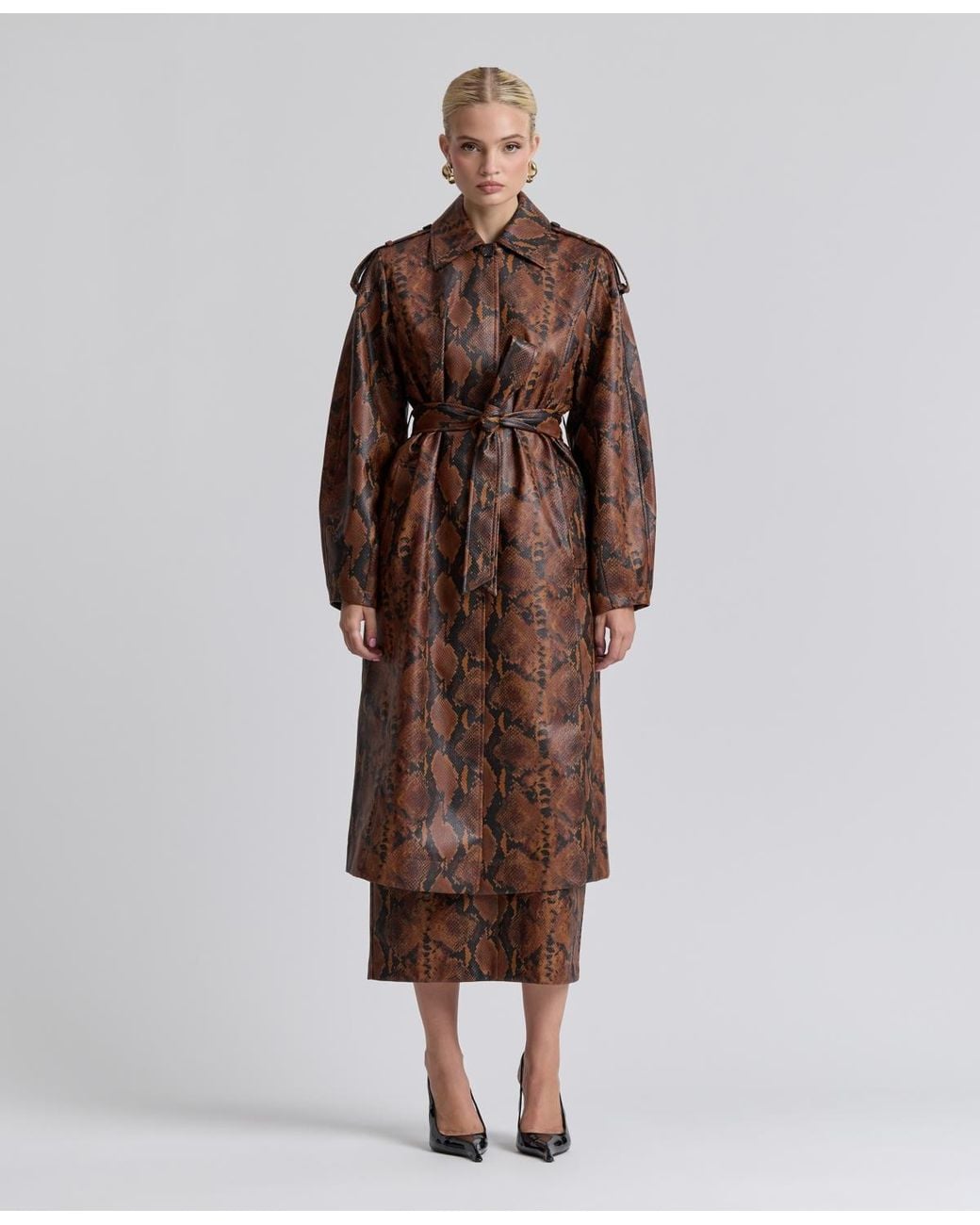 Avec Les Filles Brown Button-front Spread Collar Maxi Coat
