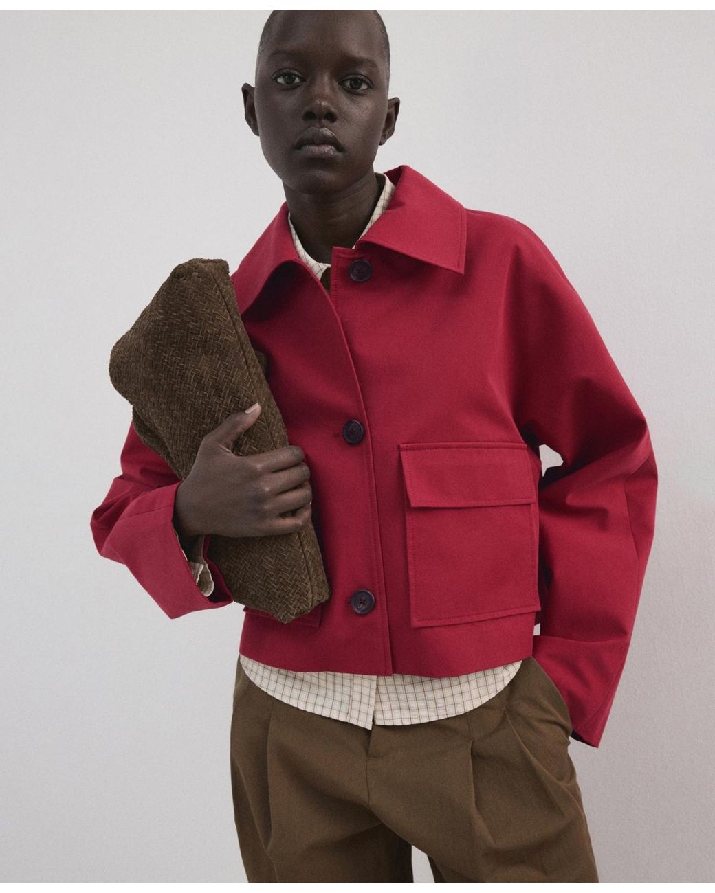 Mango Red Pockets Cotton Jacket