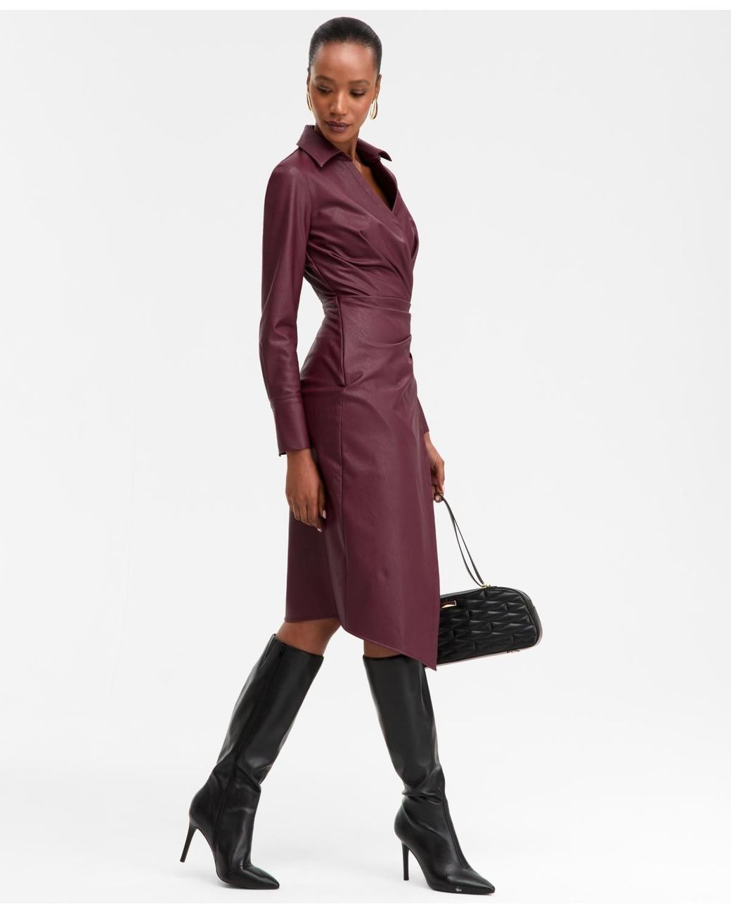 INC International Concepts Surplice-neck Faux-leather Dress in Red | Lyst