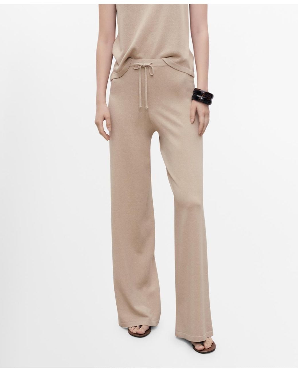 Mango Natural Straight Knitted Pants