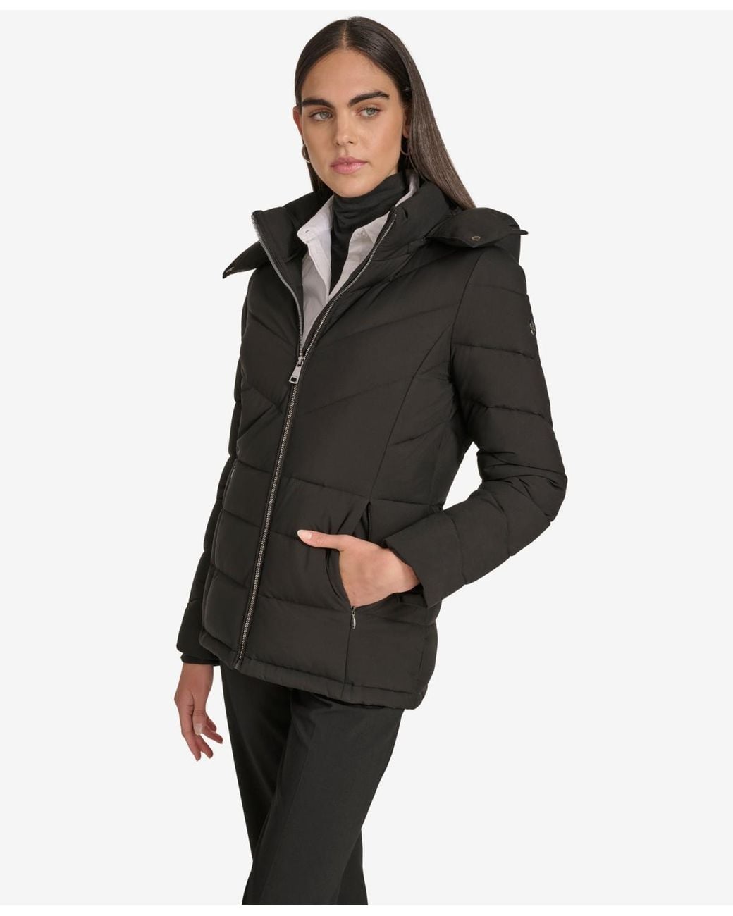 Calvin Klein Black Short Zip Front Puffer Jacket