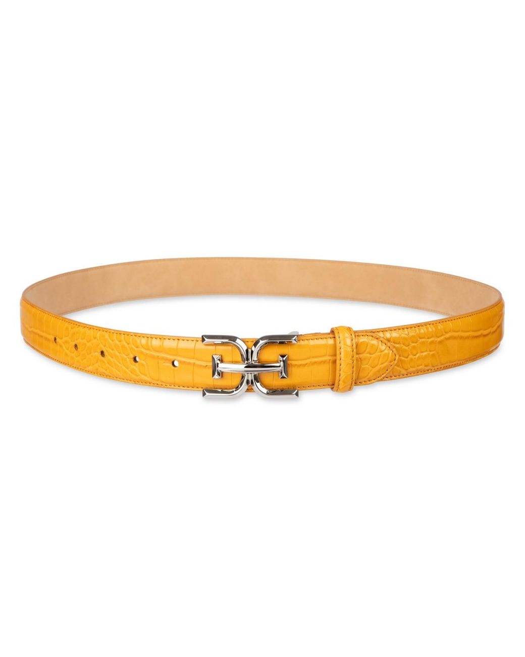 Sam Edelman Yellow Skinny Exotic Textured Double-e Plaque Buckle Belt