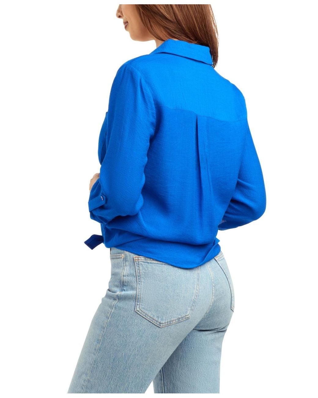 Bcx Blue Textured Button-front Top