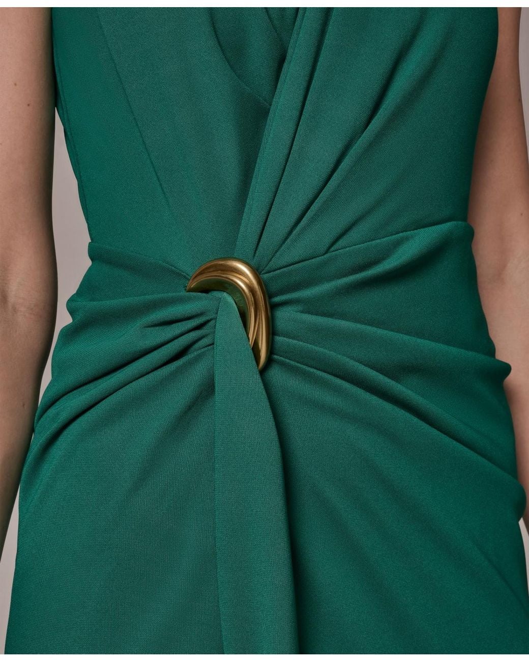Donna Karan Green Draped Faux-wrap Gown