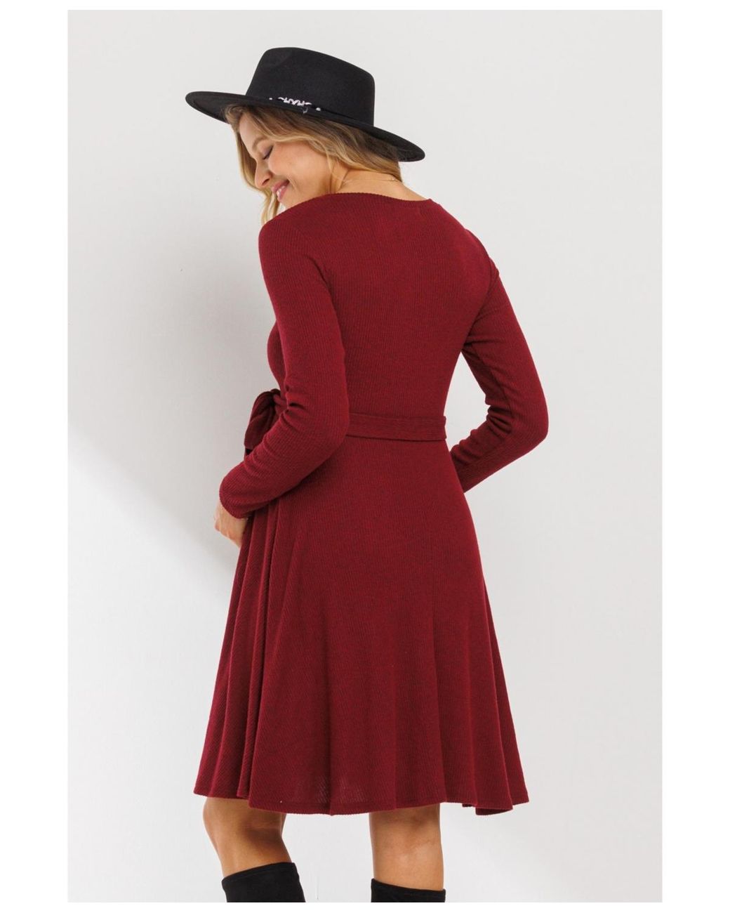 Hello Miss Maternity Rib Knit Empire Waist Long Sleeve Knee-length Dress in  Red | Lyst